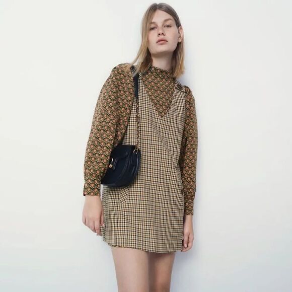 ZARA BOHO PUFF SLEEVE PRINTED DRESS - Picture 1 of 8